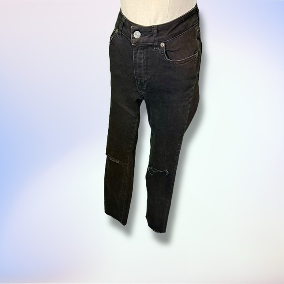 Anine Bing Black Distressed Knee Raw Hem High-Rise Skinny Jeans Size 24 - Picture 4 of 16
